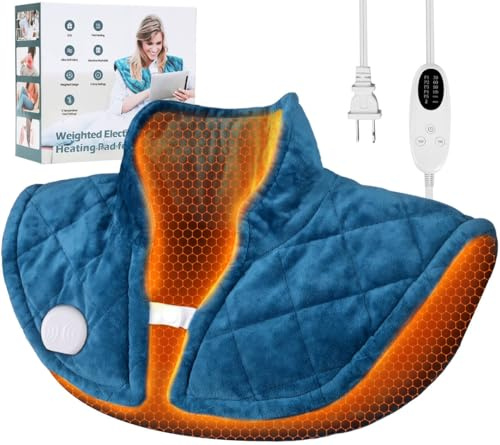 Värmedyna för Nacke och Axlar 1.2KG, Viktad Värmedyna med 5 Värmenivåer och 4 Auto-Off Timers, Mjuk Flanell, Maskintvättbar, Perfekt Present för Kvinnor och Män, Mamma och Pappa