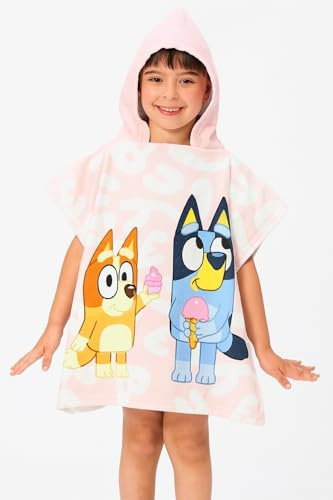 Ludo Studio Bluey Kids Hooded Poncho Towel – Official Character Bath Beach Swim Cover Up for Boys & Girls – Soft & Absorbent Hooded Towel Poncho - One Size Fits Ages 2–6 Years - Childrens Ponchos