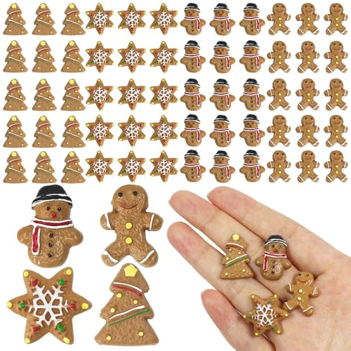 Wichtel Zubehör Weihnachten, 48 Stück Weihnachtswichtel Set Weihnachten Komplett, Schneemann, Lebkuchenmann, Stern, Weihnachtsbaum, zum Dekorieren von Geschenken, Puppenhäusern, Miniaturszenen