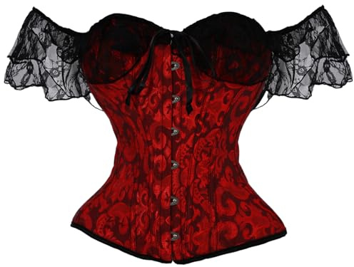 OPLERT Corset Top with Lace Sleeve for Women, Vintage Floral shapewear, Full Breast Corset bustier tops