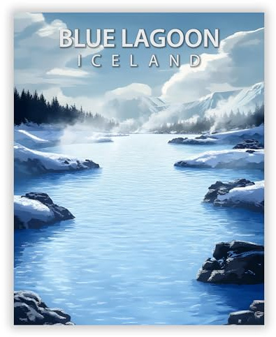 Druck-Palast Blue Lagoon Poster - Sehenswürdigkeit Island - 40x50cm - Kunstdruck - Wohnzimmer Schlafzimmer - Modern Beruhigend Natur - Hochwertiger semimatter Druck - Wanddekoration ohne Rahmen für