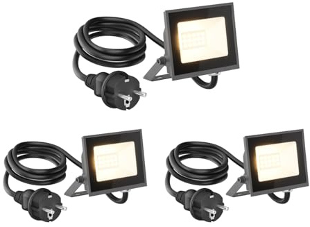 ledscom.de 3x LED Wandstrahler/Gartenstrahler OZIN, IP65, Stecker, anthrazit, 10 W, 811 lm, warmweiß