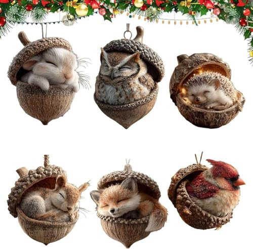 6Stück Forests Animal Ornaments,2026 Upgrade Waldtiere Ornamente Weihnachtsschmuck,Niedliche Forests Christmas Hanging Ornaments,2D Flat Acrylic Hängende Dekorationen