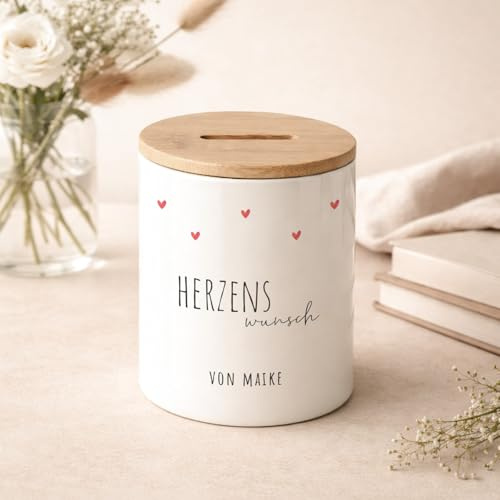 hellomini Personalisierte Spardose für Erwachsene, Geschenk zum Sparen für die nächste Reise, Sparbüchse, Geschenk zum Geburtstag für Freundin Freund, Ehemann Ehefrau (Herzenswunsch)