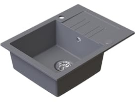 HOMEVELLO Spülbecken PIXEL Einbecken Granitspüle 60x44x18,5cm Grau, Hochwertige Küchenspüle mit Siphon, Abtropffläche, Pflegeleicht, Kratzfest, Moderne Design, Perfekt für jede Küche