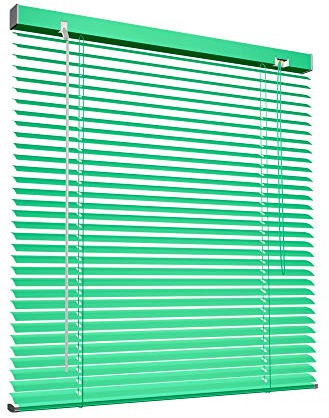 Victoria M. Tenda veneziana in alluminio da 25 mm per finestre e porte, senza preforatura, clip di serraggio incluse, 100 x 130 cm, Verde