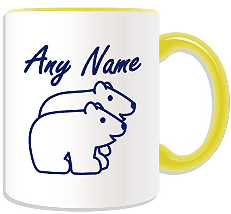 Cadeau personnalisé – Simple dessin ours polaire tasse (Design Animal Thème, Couleur) – N'importe Quel Nom/Message sur votre unique – Mug – – Polarbear, Céramique, Jaune