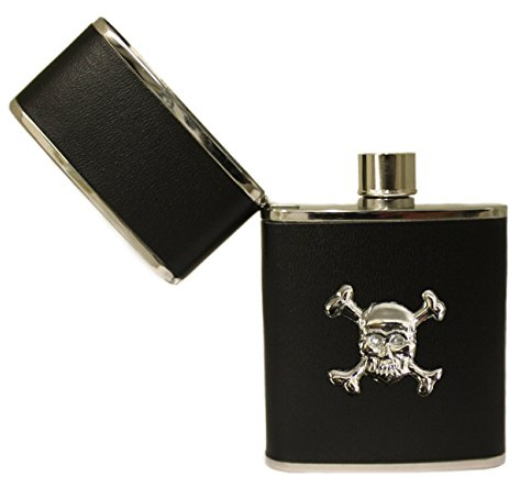 Black skull and crossbones hip flask