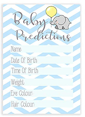The Little Party Company Baby Shower Blue Chevron Prediction Cards - 10 Pack Cute Elephant Design (BSBCHEVP)