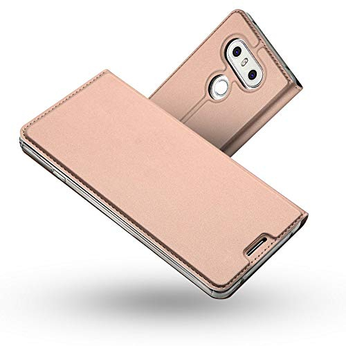 RADOO Coque LG G6,Ultra Mince en Cuir PU Premium Housse à Rabat Portefeuille Coque [Antichoc TPU] [Protection Complète] Étui de Bumper Folio à Clapet avec [Fermoir Magnétique] pour LG G6 (Rose)