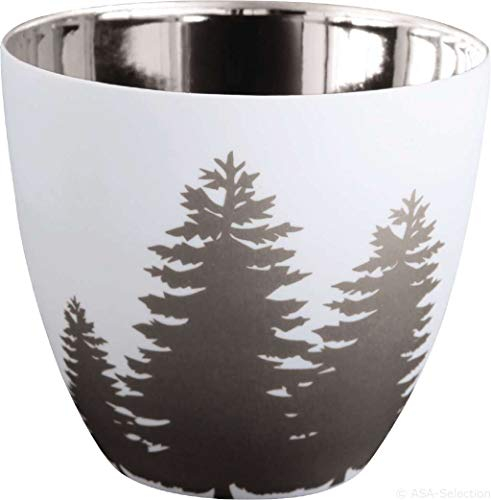 ASA - XMAS Windlicht - Bäume - Weiss / Schwarz / Silber - Ø9 x H8 cm - Porzellan - 1 Stück