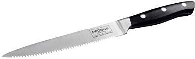 Probus Küchenmesser gezahnt 24,5 cm, handgeschärftes Premium-Messer mit Wellenschliff, gezacktes Kochmesser aus Edelstahl, ergonomischer & rutschfester Griff (Klinge: 14 cm), Menge: 1 Stück