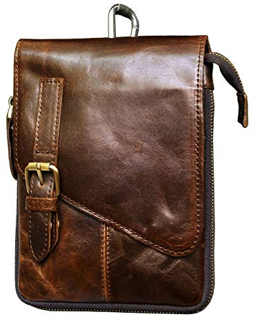 Le'aokuu Herren Verrückt Pferd Leder Tasche Freizeit Universität Schultasche Reisetasche Schultertasche Messenger Bag 611 (611-1 Kaffee groß 3)