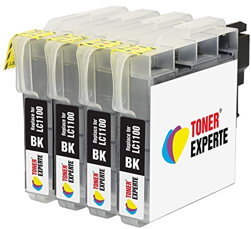 TONER EXPERTE LC1100 LC980 4 Schwarz Druckerpatronen kompatibel für DCP-145C 165C 195C 197C 375CW 385C 395CN 585CW MFC-250C 290C 490CW 5890CN 5895CW 6490CW J615W 6690CW | hohe Kapazität