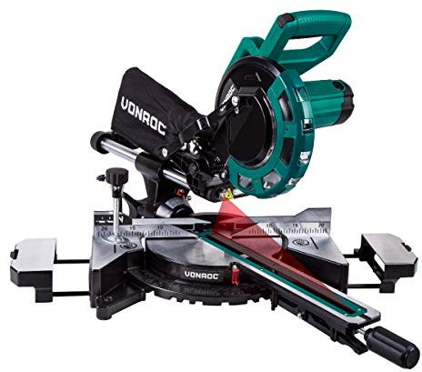 VONROC Troncatrice radiale 2000W, Ø 216mm, laser e LED integrati. Include lama con 40 denti e 2 estensioni da tavolo (2000W Ø216mm)
