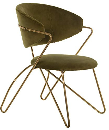 DRW 2er Set Stühle aus Metall Sitz und Rückenlehne aus grünem Samt 56 x 63 x 81 cm, Höhe Sitzfläche 42 cm, Gold und Olivgrün, 56x63x81cm, Alt. Asiento 42cm