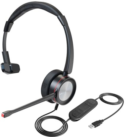 MKJ Cuffie USB con microfono per computer Cuffie Stereo Cuffie per PC Call Center VoIP Headset per Business Softphone Skype Microsoft Teams Cisco Jabber Zoom RingCentral Webex 3CX