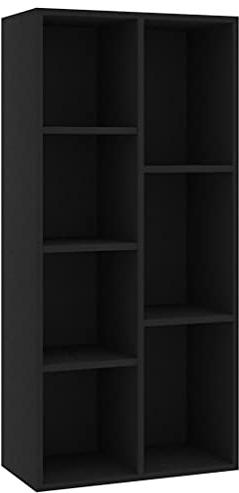 vidaXL Bücherregal 7 Fächer Standregal Aktenregal Wandregal Raumteiler Raumtrenner Regal Schrank Büroregal Schwarz 50x25x106cm Holzwerkstoff