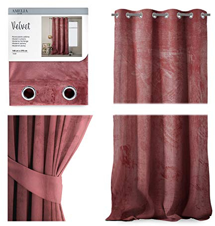 AmeliaHome Vorhang Velvet Optik 140x270 cm Altrosa 1 St. Ösenschal Samt Verdunkelungsvorhang Fensterdekoration Leicht Schimmernd Dekoschal Dekorvorhang, 69797, Ösenschal 140x270 cm