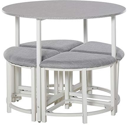 HOMCOM Modern Round Dining Table Set with 4 Upholstered Stools for Dining Room, Kitchen, Dinette