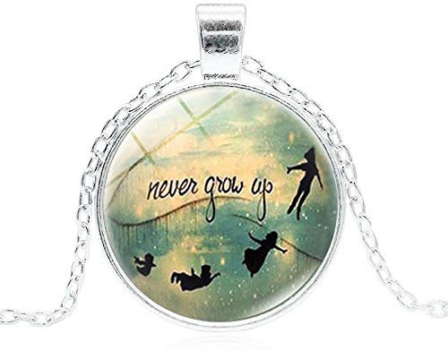 LINWEN Fashion Jewelry Peter Pan and Wendy Pendant Necklace Never Grow Up Quote Glass Cabochon Chain Choker Necklace