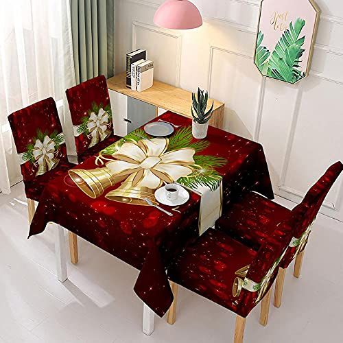 Hanyzcin 1 Stück Weihnachten Rechteckige Tischdecke mit 4 Stuhlhussen, Weihnachtstischläufer für Urlaub Winter Party Home Decor, 140x180cm (Stil 1)
