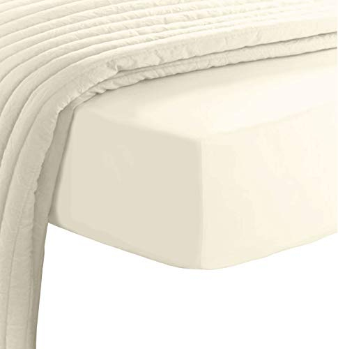 Pizuna 800 Fadenzahl Baumwolle spannbettlaken 90x200-100x200cm Neu Elfenbein, 100% Langstapelige Spannbetttuch, Weiche Mako Satin-Webart passt bis zu 40cm Matratzenhöhe (100% Baumwolle bettlaken)