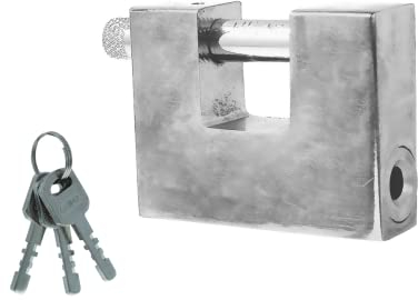 Candado Antirrobo Blindado, Cilindro con Barra de Bloqueo de 10 mm, 3 Llaves Incluidas, Candado de Acero Para Persiana y Garaje (60mm, Plata)