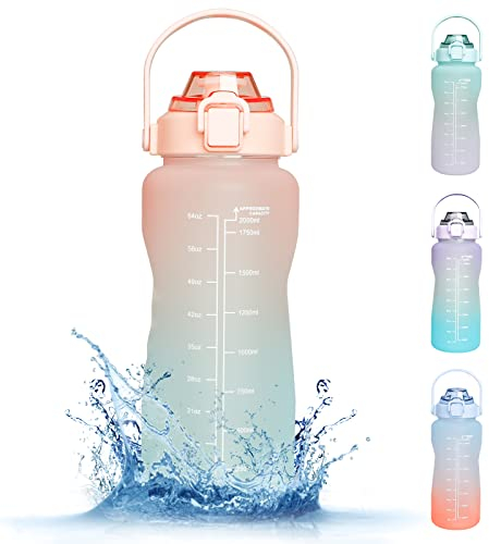 RaMokey 2.2Litre Water Bottle with Straw, Sports Water Bottles with Handle, Leak Proof Tritan Drinks Bottle BPA Free for Gym Fitness Outdoor Sports, Green/Purple Gradient (Orange)