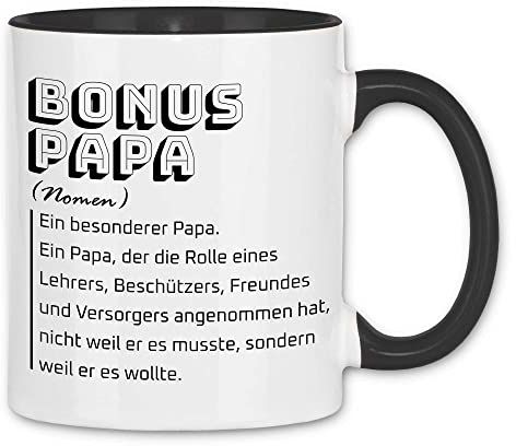 wowshirt Tasse Bonus-Papa Definition Geschenk für Dad Stiefvater Geburtstag, Farbe:White - Black