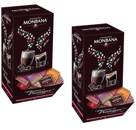 Cioccolato fondente e latte Monbana, 1.60 kg proposto in 2 scatole distributori, Assortimento di 400 quadrati di cioccolato
