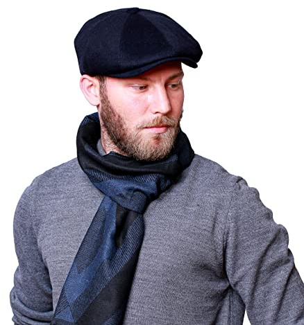 HATSQUARE - Dunkelblaue Schiebermütze aus Wolle mit 8 Paneelen für Herren - L