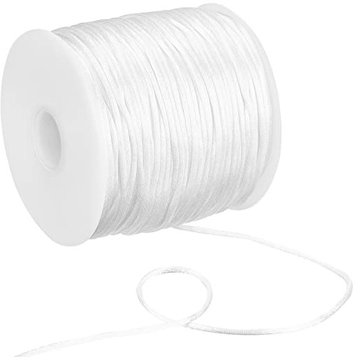 SUNNYCLUE 1 Roll 76.55 Yards 1mm White Nylon Satin Rattail Cord Silk Trim Chinese Knotting Cord Beading String for Jewellery Making Braided Bracelet Necklace Lanyard Handmade Craft DIY