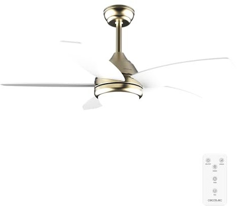 Cecotec Ventilador de Techo con Luz EnergySilence Aero 4200 GoldLightWood. 53W, Diámetro 42”, Luz LED de 15W en 3 Tonos, Mando a distancia, Temporizador seleccionable, 3 Velocidades y 5 Aspas