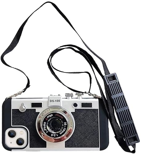 QoKcoahn Emily in Paris Phone Case für iPhone 13, Nette 3D-Vintage Kamera Handyhülle mit Lanyard Schultergurt Einzigartige Coole Silikon PC Hülle Mädchen Frauen für iPhone 13 Schwarz
