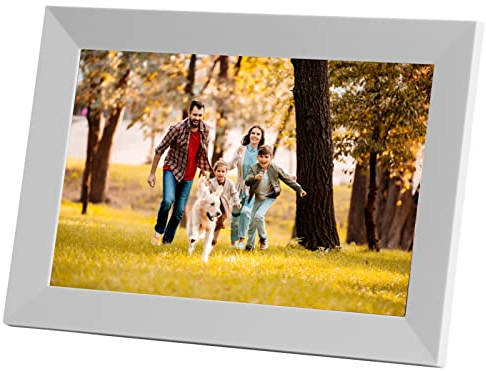 Digitaler 10 Zoll WLAN Bilderrahmen, Smart Frames, IPS 1280 X 800 Touchscreen Cloud Fotorahmen, Teilen von Fotos per App, 16 GB Speicher, Gute Geschenke (Weiß)