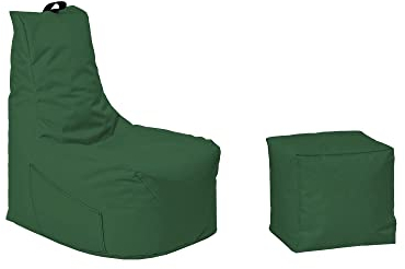 Momiralland Komfort Sitzsack XL - XXL mit Hocker Sitzkissen BodenKissen Sessel In- & Outdoor geeignet Gaming Sitzsack für Erwachsene und Kinder (Dunkelgrün, XXL - Durchmesser 80 cm)