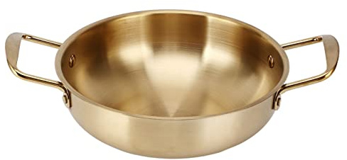 Koreanischer Nudeltopf, 24cm Koreanischer Ramen Topf, Gold Edelstahl Doppel Griff koreanischen Stockpot Brühpfanne Eintopf Pfanne Küche Kochtopf Trockentopf Haushaltsgas Suppentopf Meeresfrüchte Topf