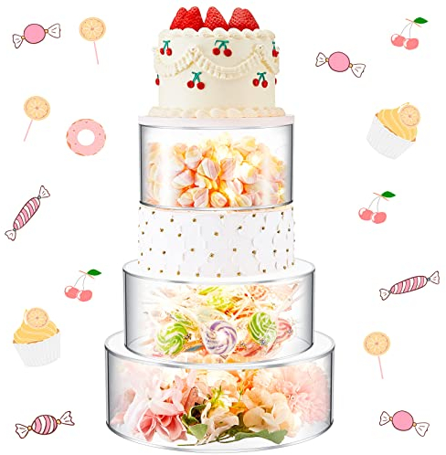 Sintuff Tortenständer aus Acryl mit LED-Lichtern, 20,3 cm, 25,4 cm, 30,5 cm, 30,5 cm, transparent, befüllbar, rund, 3 Etagen, Zylinderbox für Hochzeit, Geburtstag, Urlaub, Party, 3 Größen