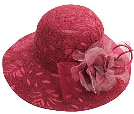 Unchained Hat Damen Spitze Mesh Basin Hat Blume Große Krempe Sonnenblende Hut Damen Outdoor Sonnenhut Fischerhüte, rot, Einheitsgröße