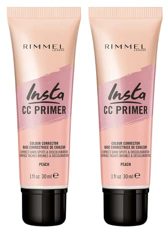 2 x Rimmel Insta Colour Correcting Primer Peach- Corrects Dark Spots and Discolouration 30ml