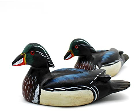 CVHOMEDECO. Primitives - Figuras rústicas con grabado a mano y madera pintada con diseño de patos salvajes (2 unidades)