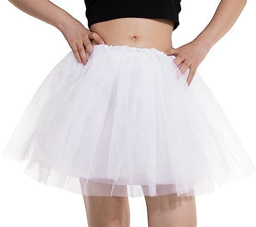 DGSHIRLDJO Gonna Tulle Donna Tutu di Tulle, 4 Strati di Elastico Classico Gonna tutù Adolescente Adulto Adatto per Mascherata Halloween Costume Danza (Bianco)