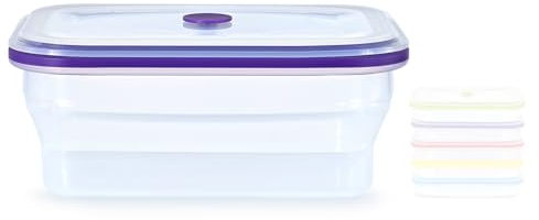 DERUI Collapsible Food Storage Containers, Premium Silicone, BPA Free,Microwave and Oven Safe Container with lids, For Travel, Camping or Baking 1200ml/40.6OZ(Purple,1Pack)