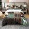 Bauernhaus Retro Rustikale Bettwäsche 100% Baumwolle Set 155x220,Land Bär Hirsch Tröster Bezug Jagd Wild Tier Bettbezug Plaid Pfeile Abenteuer Patchwork Bettdeckenbezug Bequem,Braun Grün