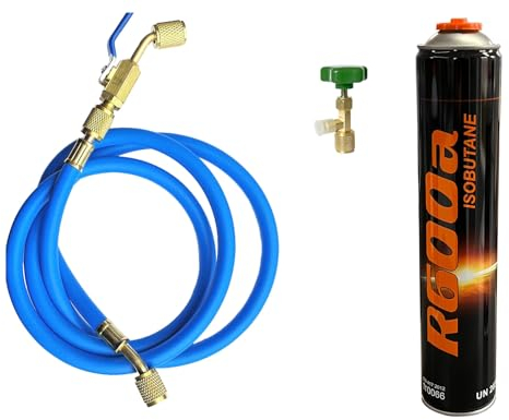 Füllset Kältemittel R600a 750ml 420g + Entnahmeventil + Füllschlauch 1/4'' SAE für Klimaanlage, Wärmepumpe, Kühlschrank