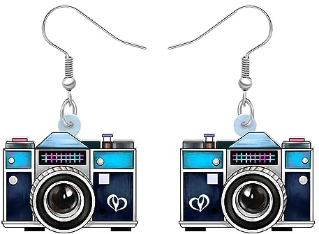BONSNY Neuheit klassische Retro 80er 90er Kamera Baumeln Ohrringe Acryl hypoallergen lustigen Schmuck für Frauen Damen Mädchen Geschenke Charms