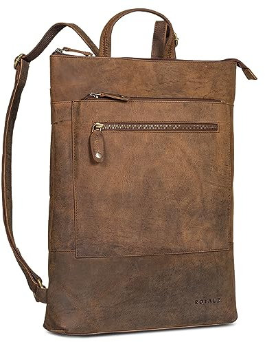 ROYALZ 'Orlando' Zaino Porta Pc Uomo e Donna in Vera Pelle - Zaino Laptop 14-15.6 pollici - Backpack Design Piatto per il Lavoro la Scuola l'Università e il Tempo Libero, Colore:Nevada Marrone