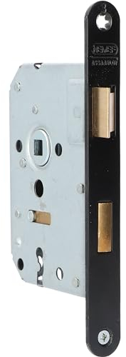 Nemef - Serrure de Porte verrouillable - 1266/3 - espacement 55mm - Plaque Avant laquée Noire - Portes intérieures - Plaque de Fermeture Incluse, 2 clés et matériel de Fixation