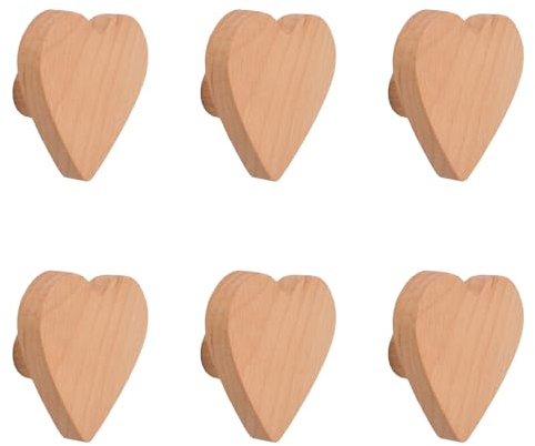 MOROBOR Lot de 6 boutons de placard en bois de hêtre en forme de cœur avec vis et tube d'extension